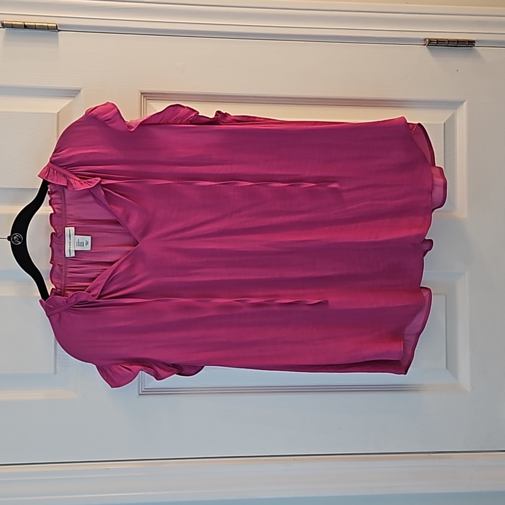 Sleeveless pink blouse, ruffle collar and arms, sz xl